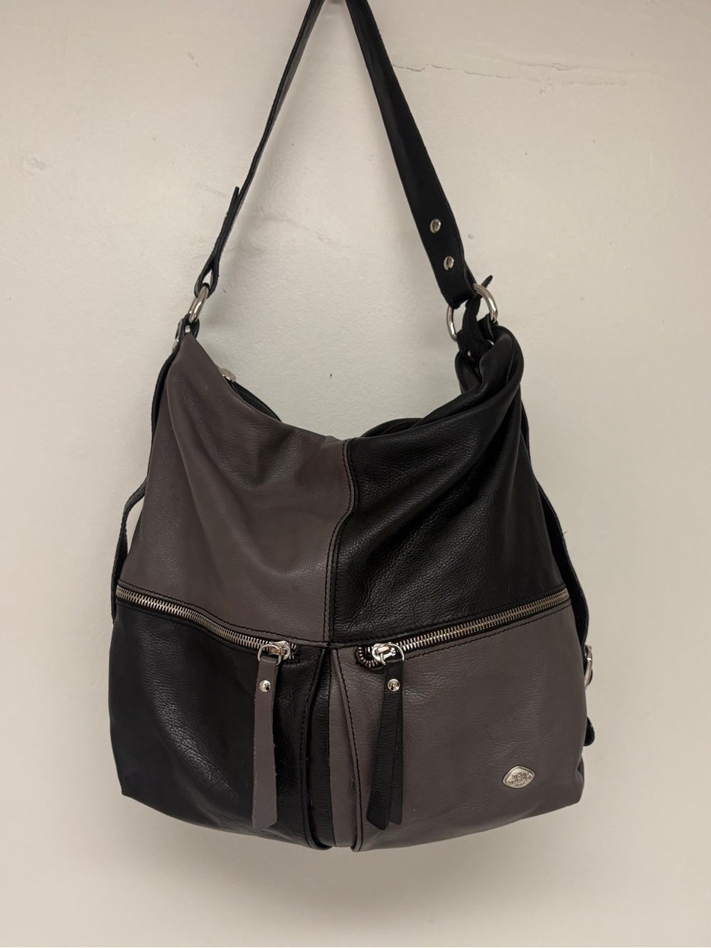 The Trend Super Slouchy Colourblock Black and Grey Hobo Bag